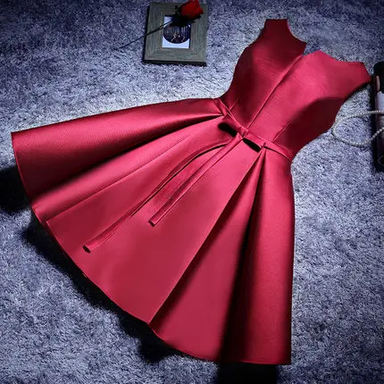 Red YLL034# вырез лодочкой, на шнуровке, саржа сатин, ткань, розовый, красный цвет, Платья для подружек невесты, Короткое свадебное платье для вечеринки, платье для выпускного вечера - Цвет: Red