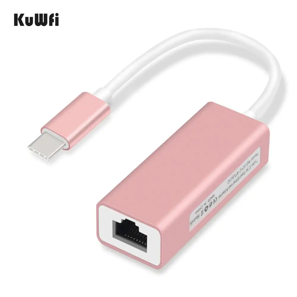 KuWfi 10/100 Мбит/с Тип C RJ45 Lan адаптер USB C Ethernet адаптер USB-C type-C сетевая карта USB Ethernet для MacBook - Цвет: Pink