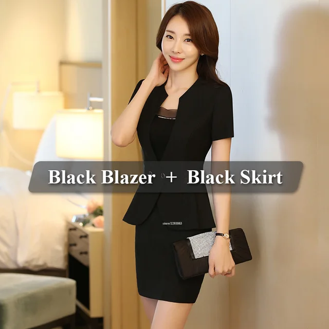 2 piece black skirt suit