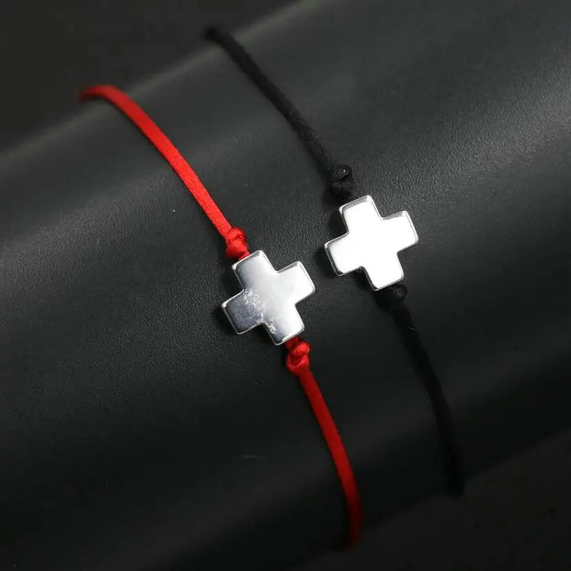 

2pcs/1set Lucky Silver Color Stainless Steel Crosses Red Rope Thread Cords Bracelet Men Women Couples Jewelry Gift Pulseira