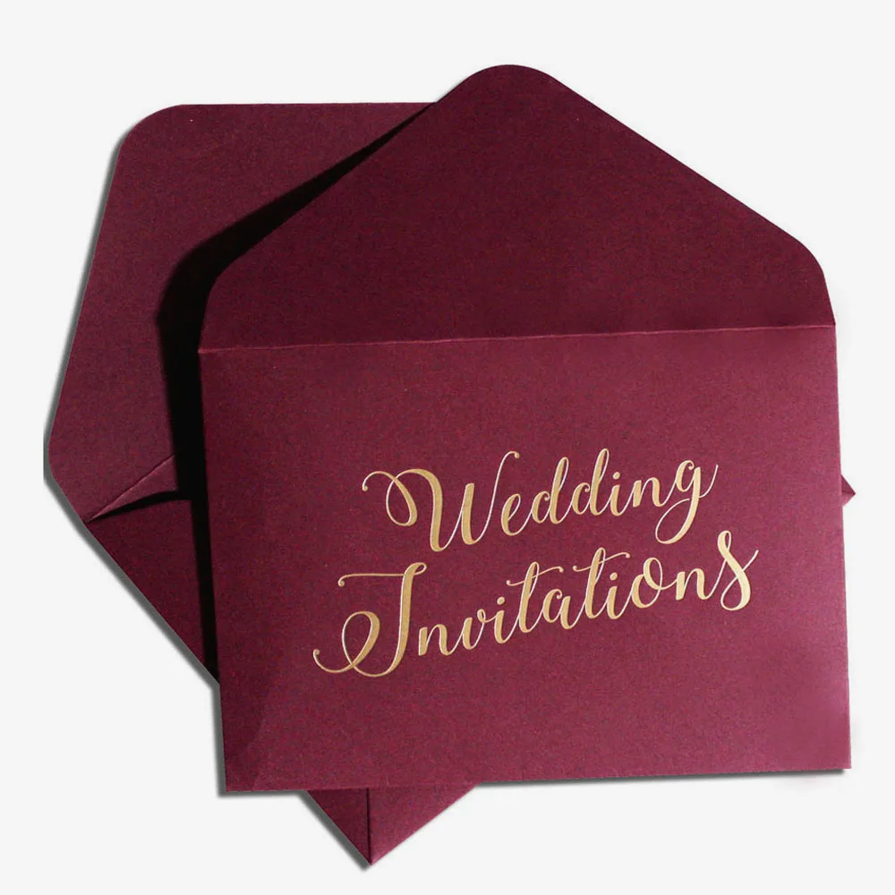 Burgundy Wedding Invitations Envelope Pearl Paper Envelopes Elegant Hot Stamping Invitation Envelope