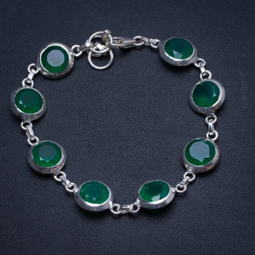 

Natural Chrysoprase Handmade Boho 925 Sterling Silver Tennis Bracelet 7 1/4-8" T8299