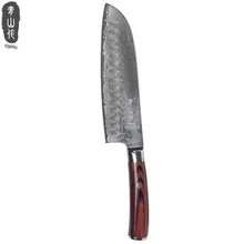 

New Qing Brand VG10 Damascus Steel 7 inch Santoku Damascus Kitchen Knife Color Wood Handle With Flower Nail Cooking Accessories