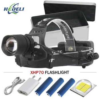 

powerful Led headlamp xhp70 headlight led p70 cob xml t6 rechargeable torch head flashlight head lamp zoom Lantern Head light