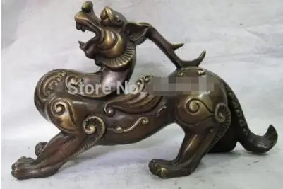 China Bronze Copper Feng Shui wealth Evil Foo Dog Lion Kirin Brave troops StatuE | Дом и сад