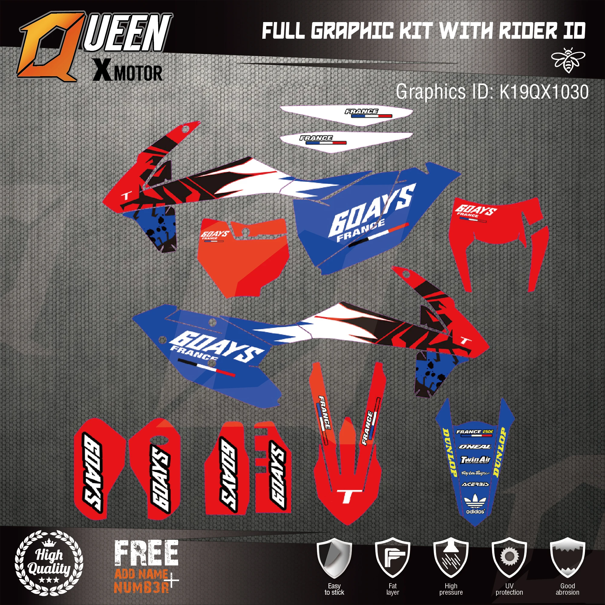 

Queen-X Custom Team Graphics Backgrounds Decals 3M Stickers Kit For KTM EXC 2017-2019 SX-F 2016-2018 030