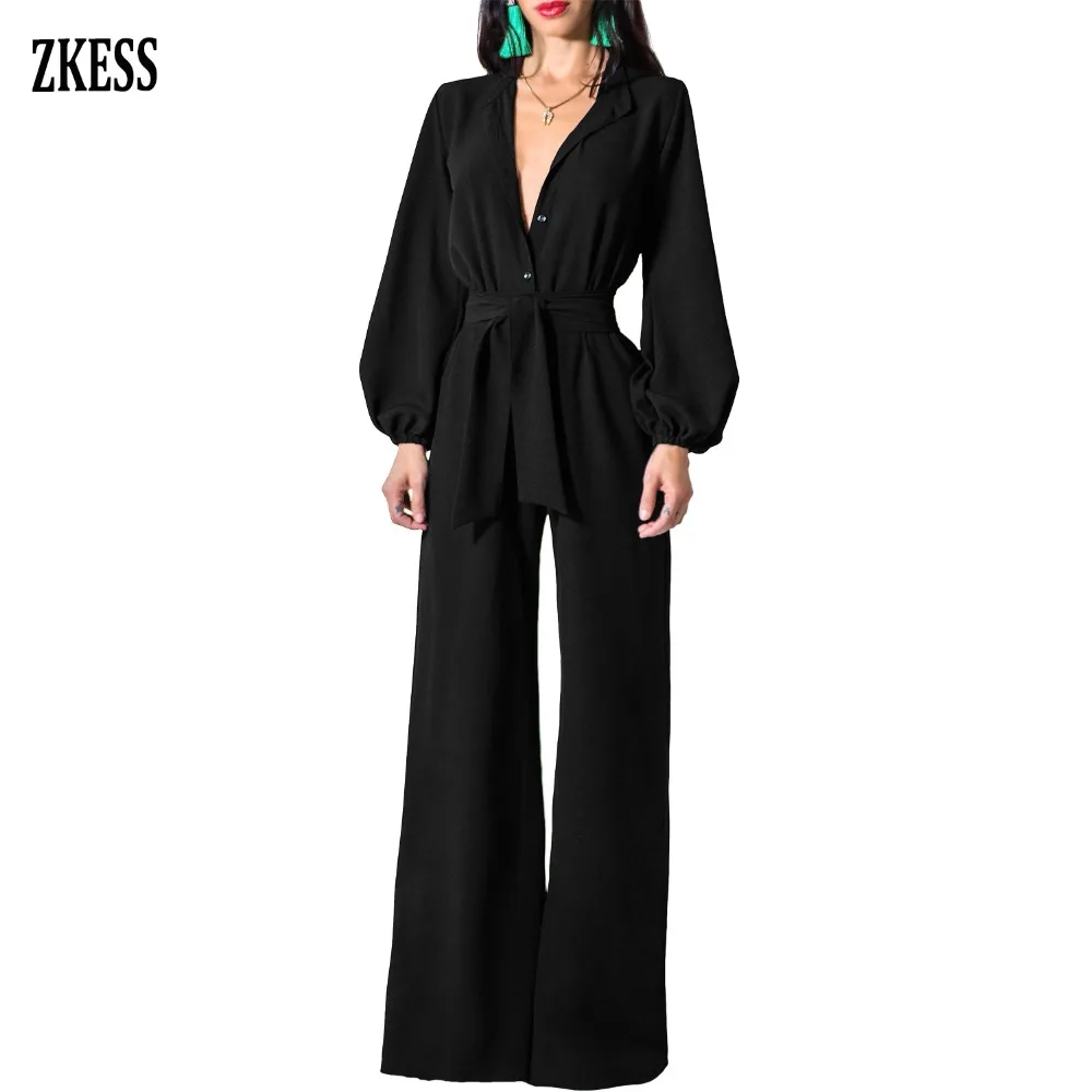 Black-Lantern-Sleeve-Belted-Wide-Leg-Jumpsuit-LC64468-2-1