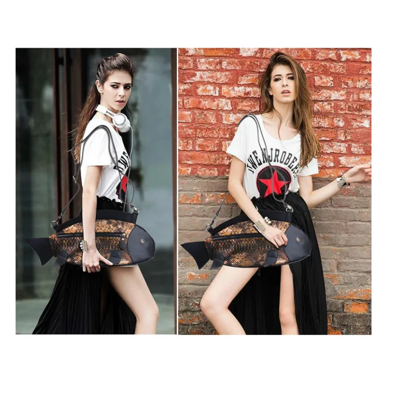 

Fashion Personality Popular Shoulder Bag Man Out door Travel Bag Chest Female Fish Shaped Handbag for Christmas Day Girls Gift