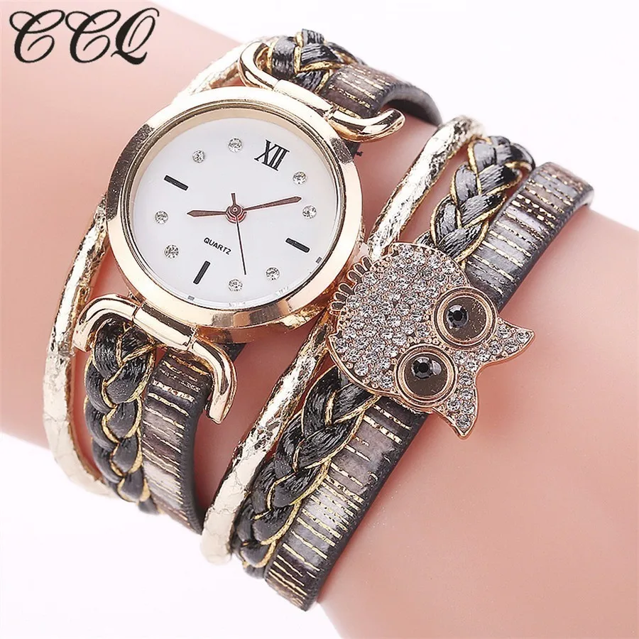 

Drop Shipping CCQ Brand Women Wristwatches Casual Leather Owl Vintage Handmade Braided Ladies Quartz Watch Bracelet Clock 2017
