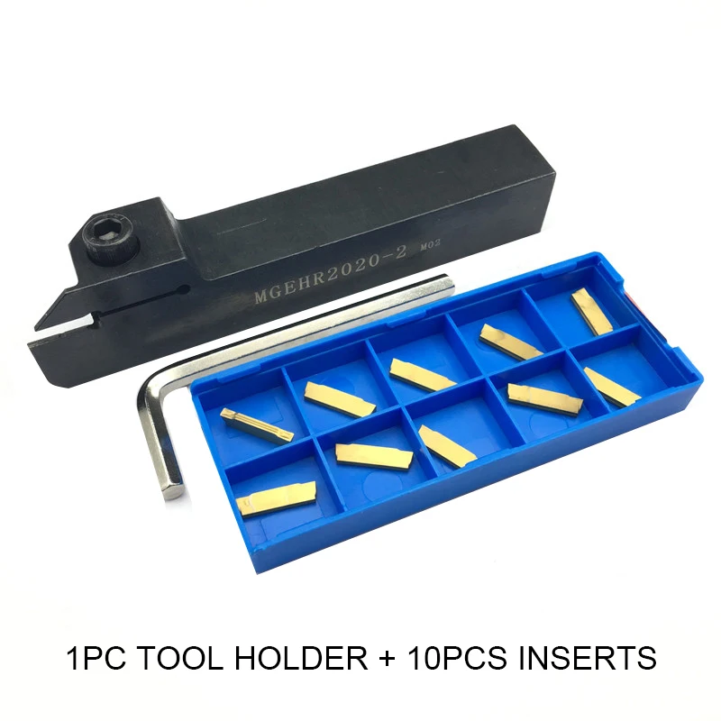 

MGMN200 10PCS+1PC MGEHR2020-2 External Grooving Tool Holder with Carbide Inserts grooving Cutter Plates Lathe Turning Tool Set