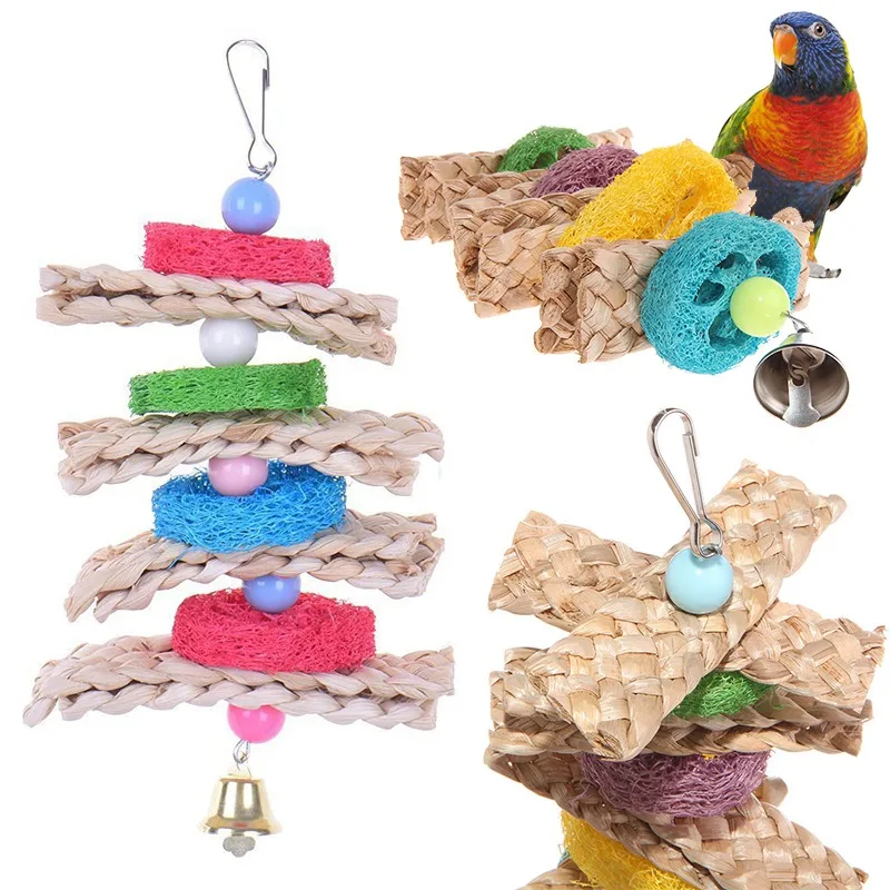 1pc Towel Gourd Pet Bird Parrot Cockatoo Hang Toys Cage Bite Wood Ball