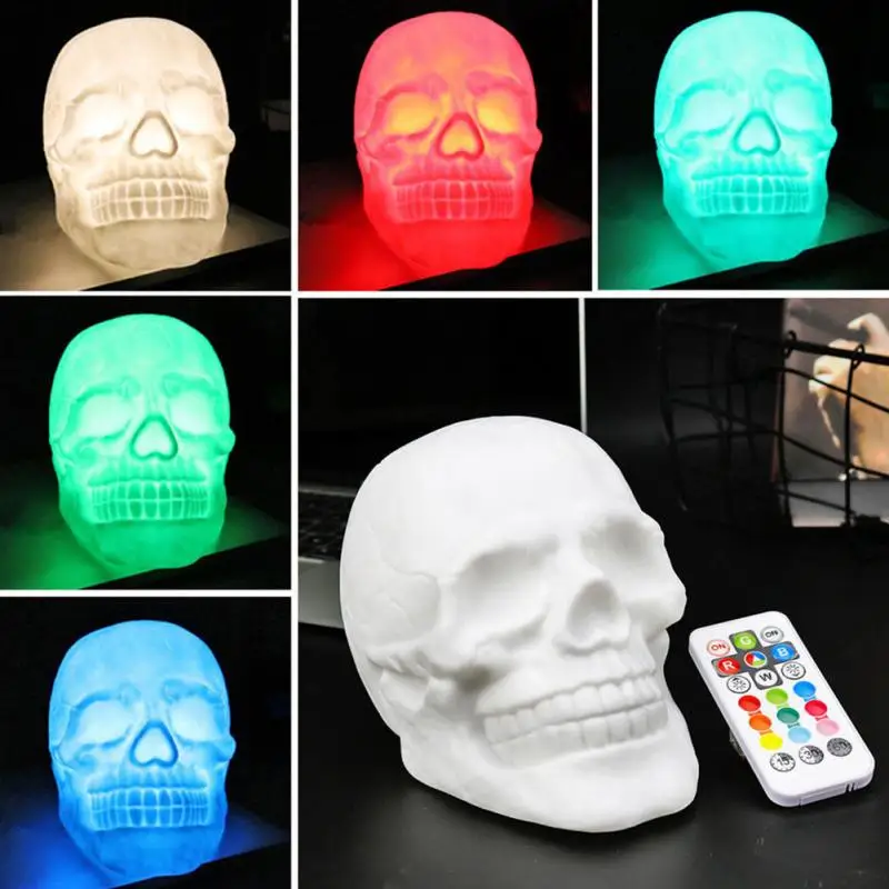 

USB Charging Colourful LED Skull Head Patting Lamp Halloween Night Light Remote Control Skull Head Atmosphere Lights