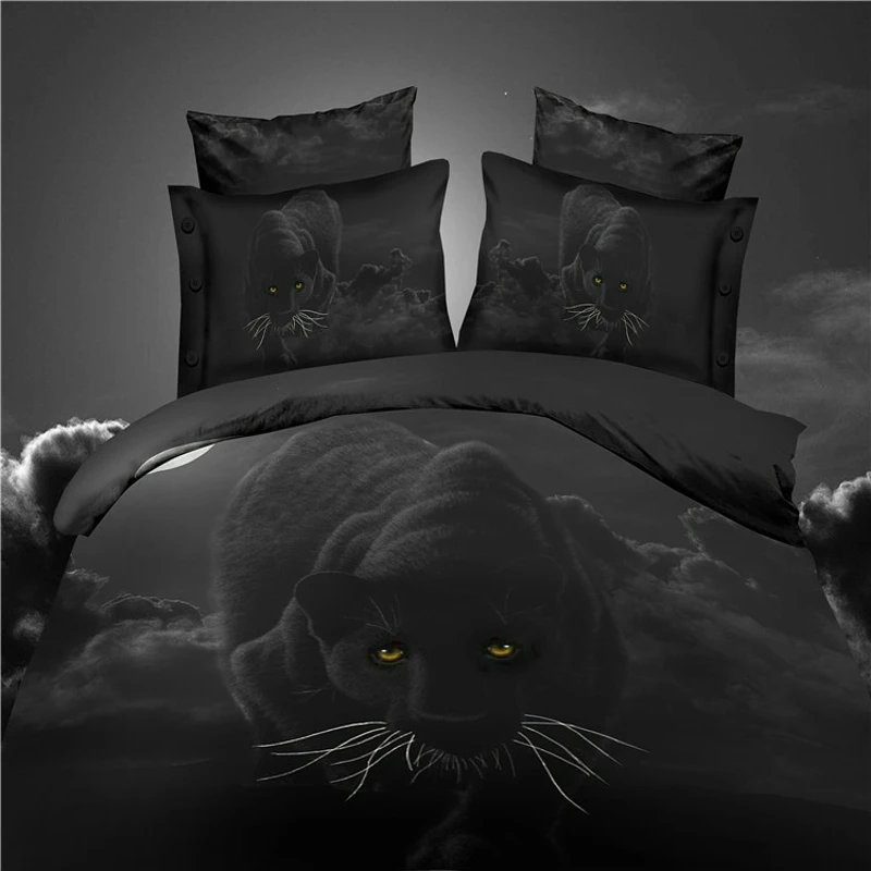 

reactive 3d leopard bedding set duvet/doona cover bed sheet pillow cases 4pcs queen size velvety bedclothes