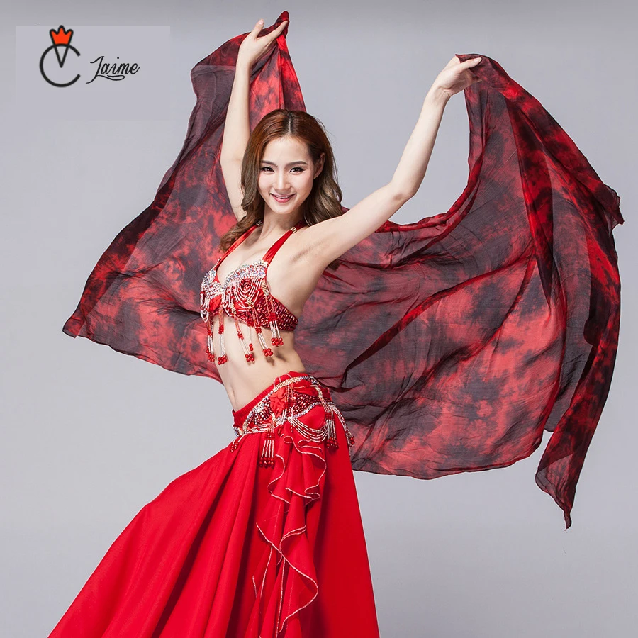 

100% silk veil Dyeing Women Dance wear Silk Colored Scarf Light Texture Belly Dance Accessories Women Silk Veils Tie Dye