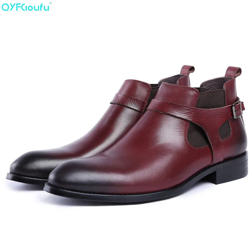 

Black Brown Men Genuine Leather Men Dress Boots Fashion Buckle Men Ankle Boots Luxury Brand Chelsea Boots Shoes