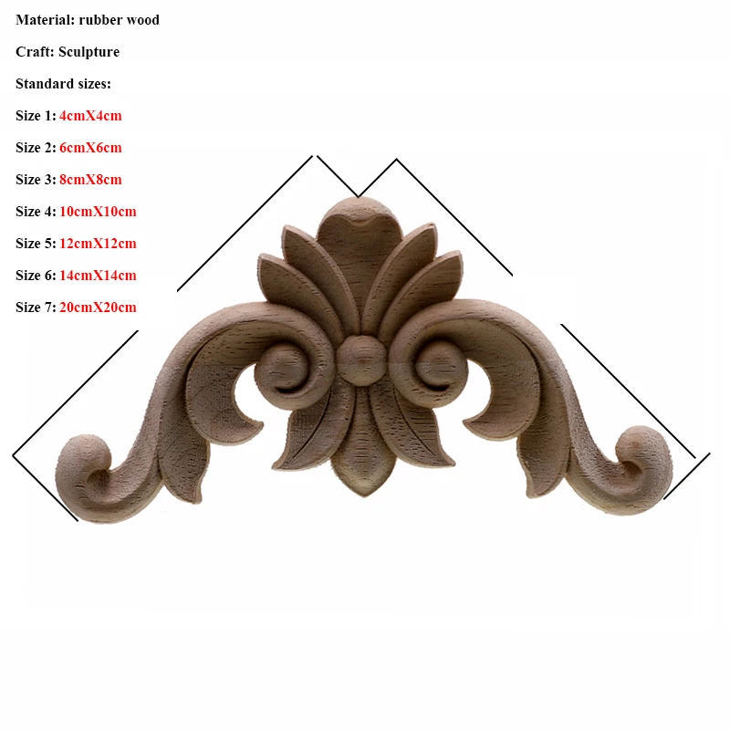 Wooden Applique Unpainted Wood Carved Corner Onlay Frame Home Furniture Wall Cabinet Door Decor Crafts 4Pcs/lot