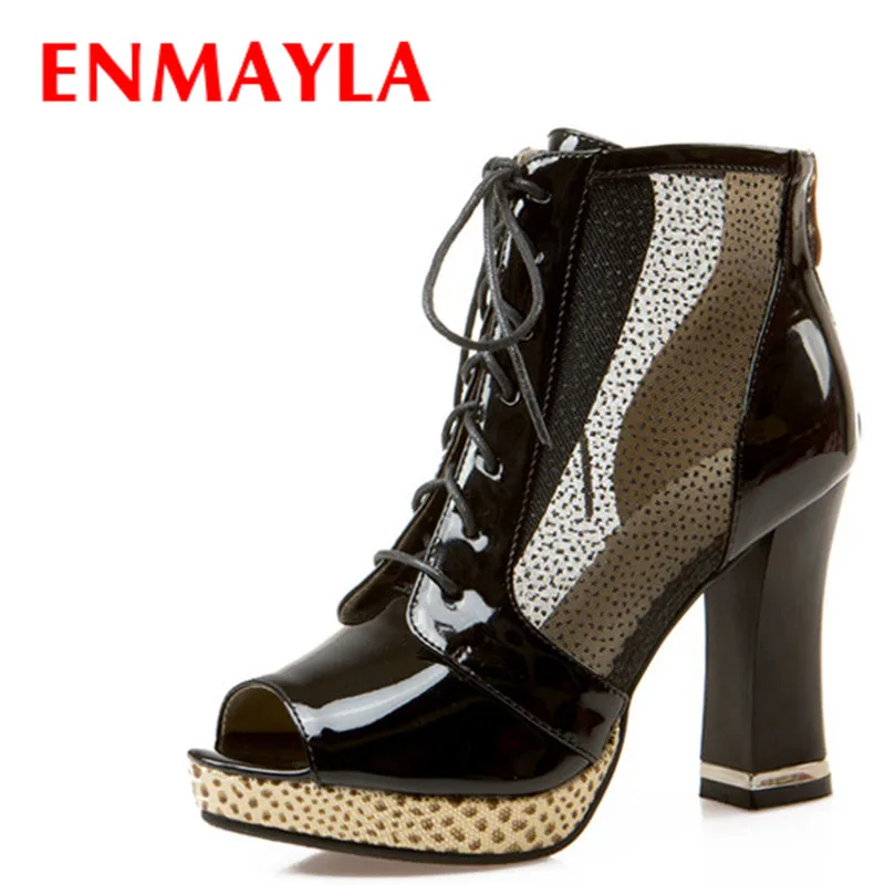 

ENMAYER 2015 new shoes women fish head high after the front straps mesh zipper stitching shoes women pumps shoes tide models