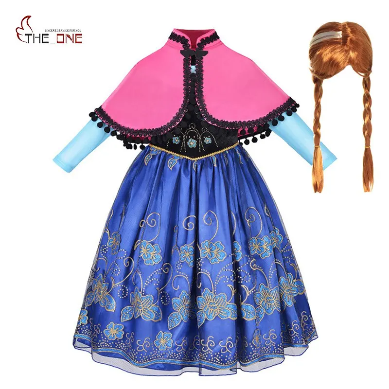 MUABABY платье Анны для девочек; одежда с накидкой; детская одежда с длинными рукавами и цветочной аппликацией; карнавальный костюм Снежной Королевы; вечерние костюмы на Хэллоуин