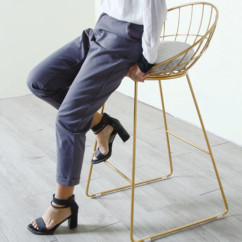 

2pcs Anti-rust Retro High Stool Nordic Golden Reinforced Bar Chair Bar Stool Rugged Metal Skeleton & Soft Cotton Pad