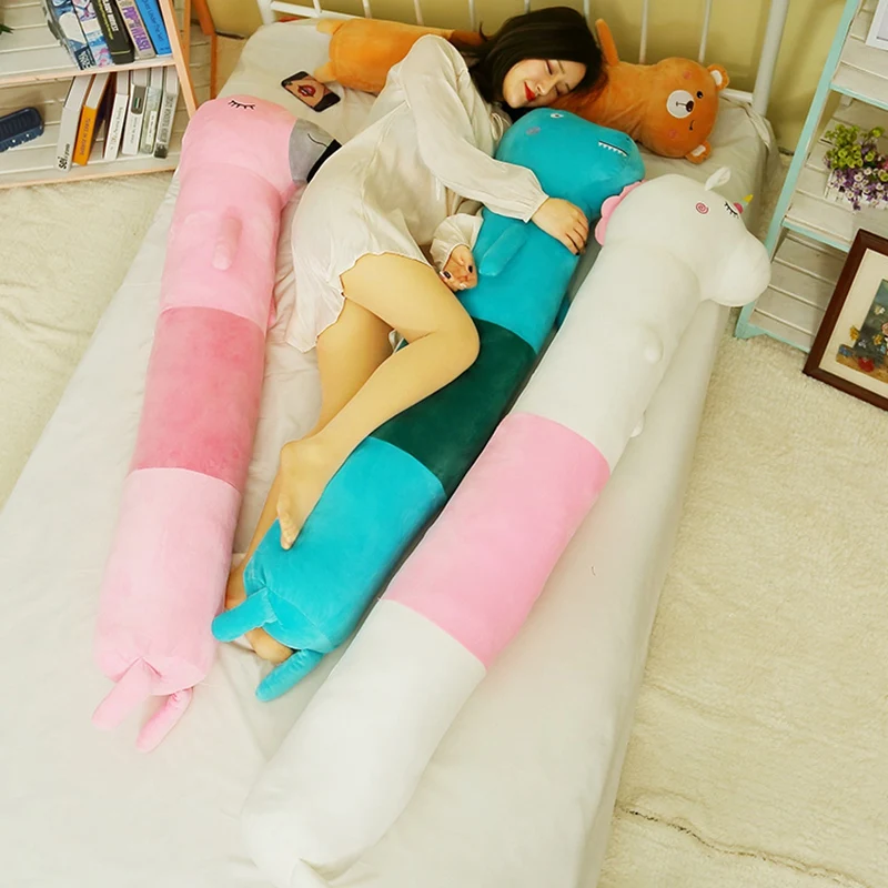 

100cm/170cm Cute washable big cylindrical big sleeping pillow, cartoon animals long pillow unicorn flamingo plush toy girls gift