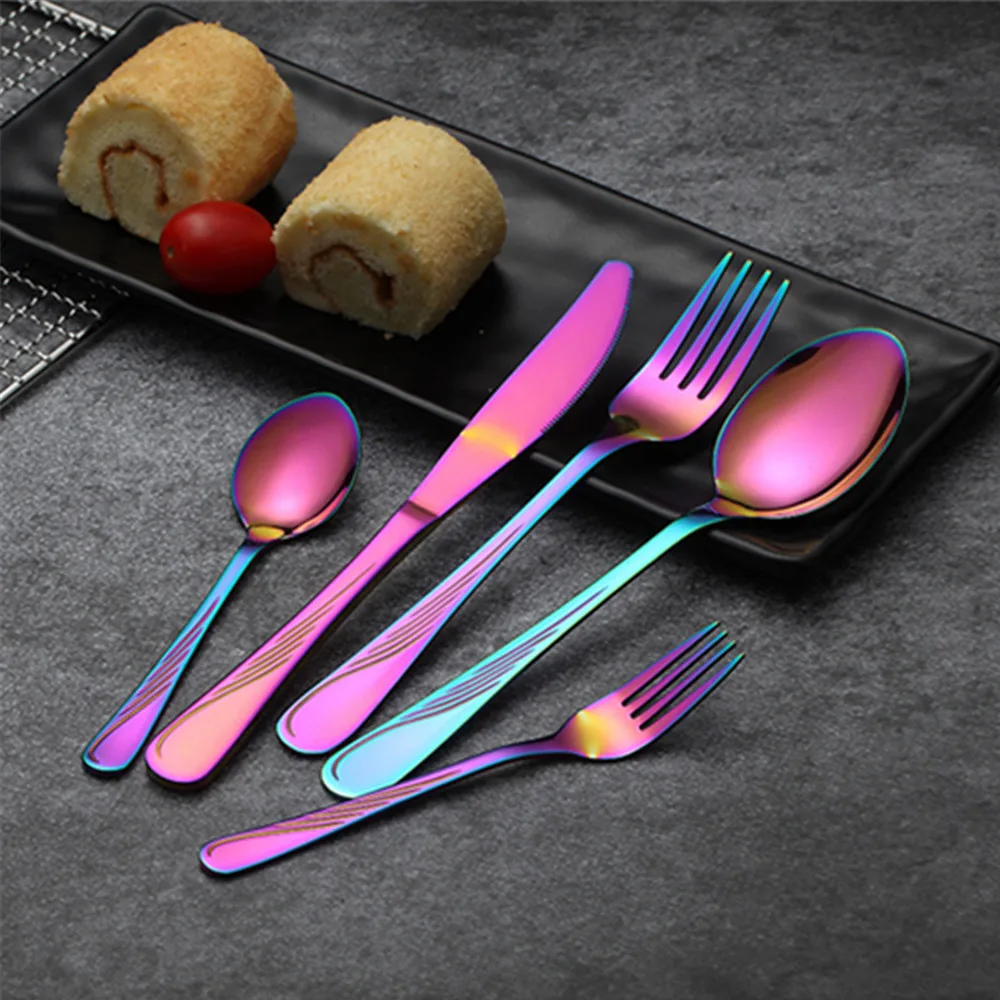 

Stainless Steel Colorful Cutlery Set Rainbow Flatware Set SUS 304 Stainless Steel Forks Knives Spoons for Home Kitchen Party
