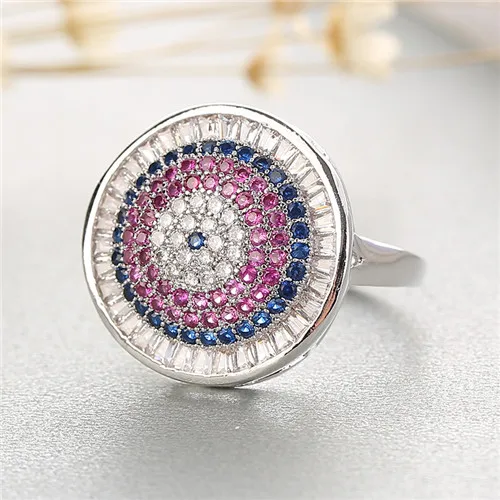Винтажные многоцветные кольца с кристаллами, регулируемые кольца от сглаза, CZ кольцо, массивные кольца, стразы, ювелирные изделия, подарок для нее, Размер 20 мм - Цвет основного камня: 2