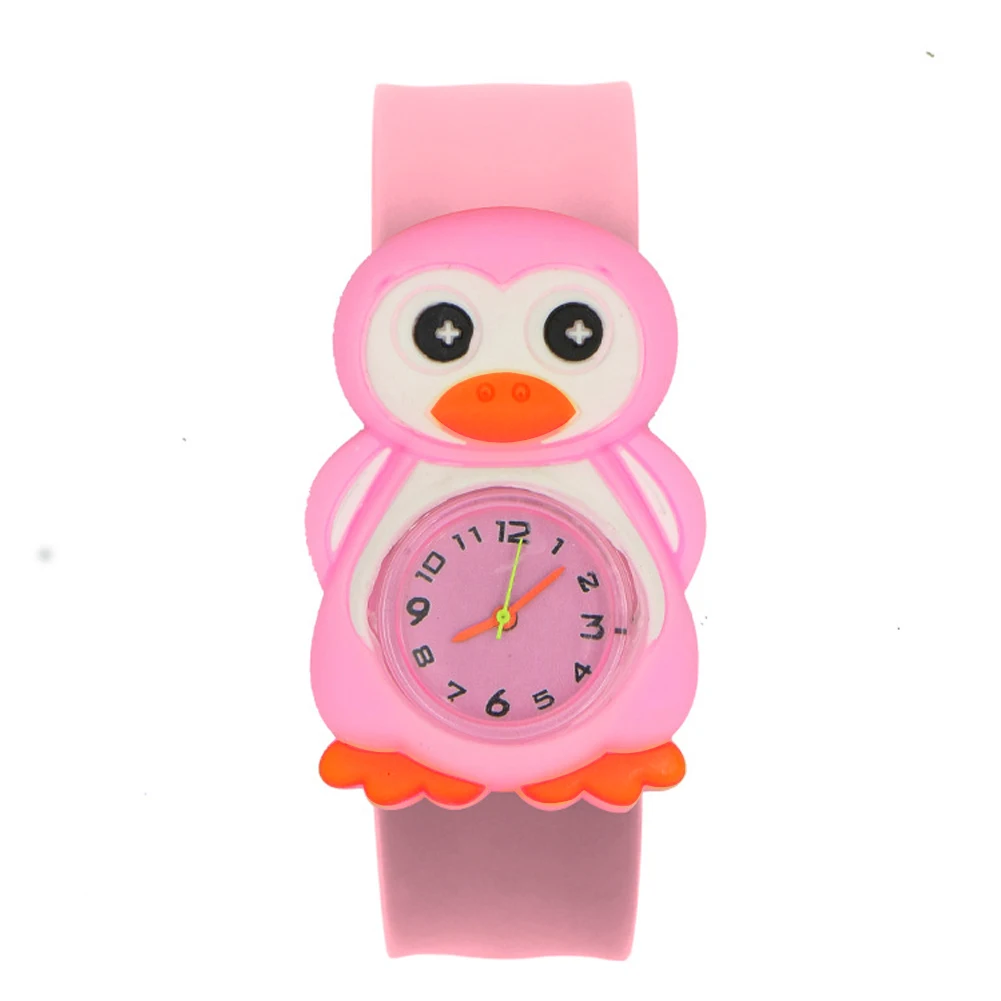 Милый потрепанный стол, интересные игрушки для студентов на день рождения, детские часы, подарок, мультяшный узор, силиконовая лента, наручные 3D часы с животными - Цвет: Pink Penguin