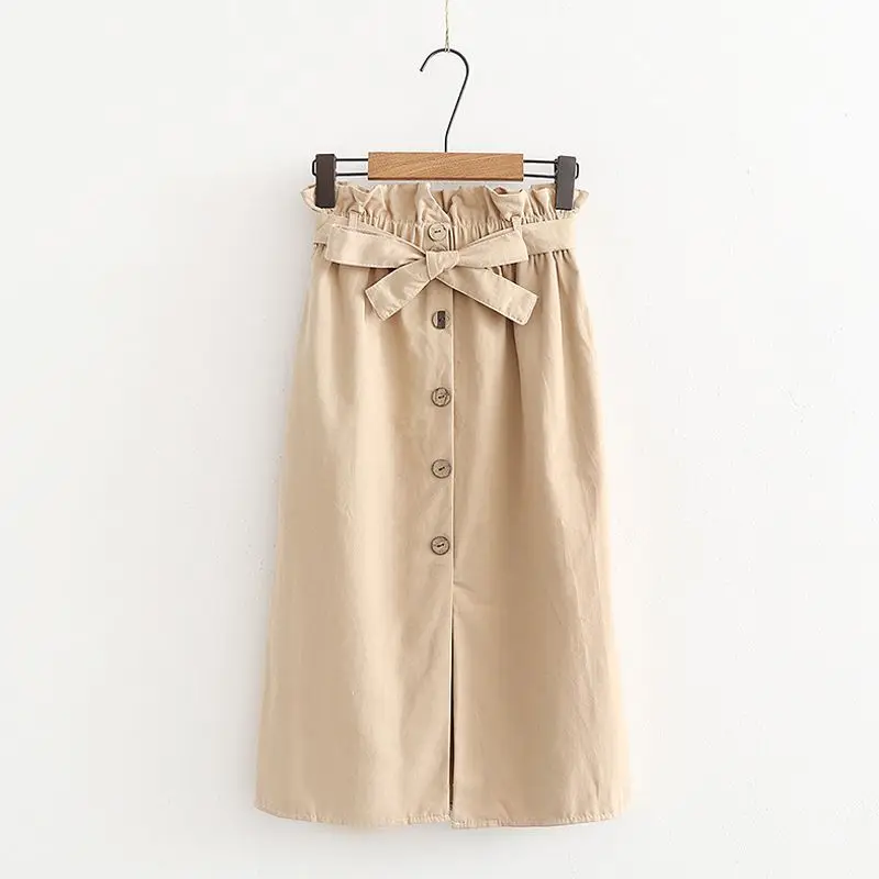 Элегантная юбка на пуговицах с высокой талией Женская плиссированная летняя юбка Осенняя Женская юбка