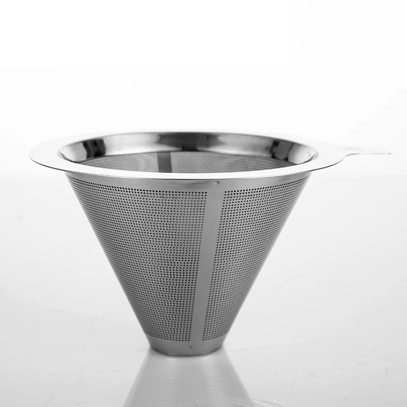 Stainless Steel Coffee Filter Dripper Double Layer Coffee Shop Kitchen Tools Mesh Filter Pour Over Cone Paperless Home Brewing durable quality dual layer solid stainless steel coffee filter dripper refillable holder handle