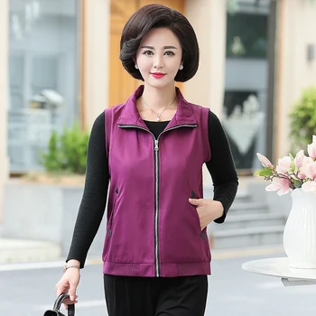 

Zipper Jacket Coat For Women 2020 Spring Fall Middle Age Mother Plus Size Sleeveless Waistcoat Casual Solid Overcoat Outerwear