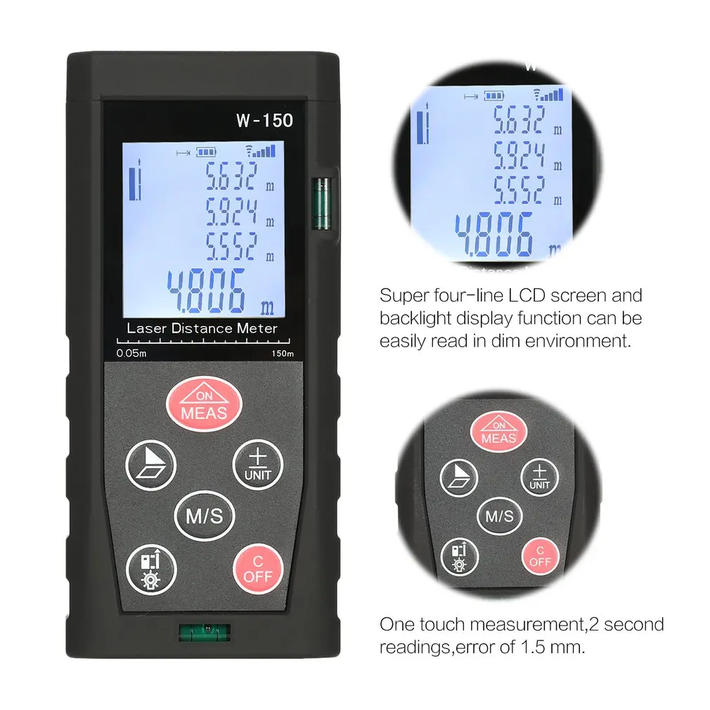 

Borbede 150M Laser Distance Meter Rangefinder Laser Range Finder Distance Measure Finder Build Measure Device Ruler Test Tool