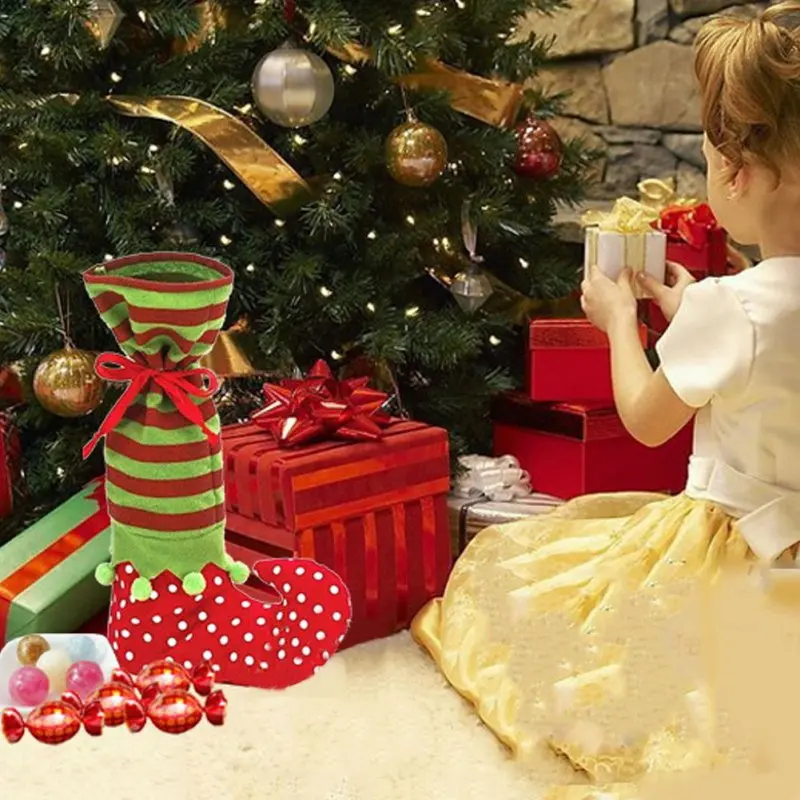 Рождественский мешок носки Санта Клаус мешок обуви чулок на подтяжках конфеты подарок аксессуары CN12