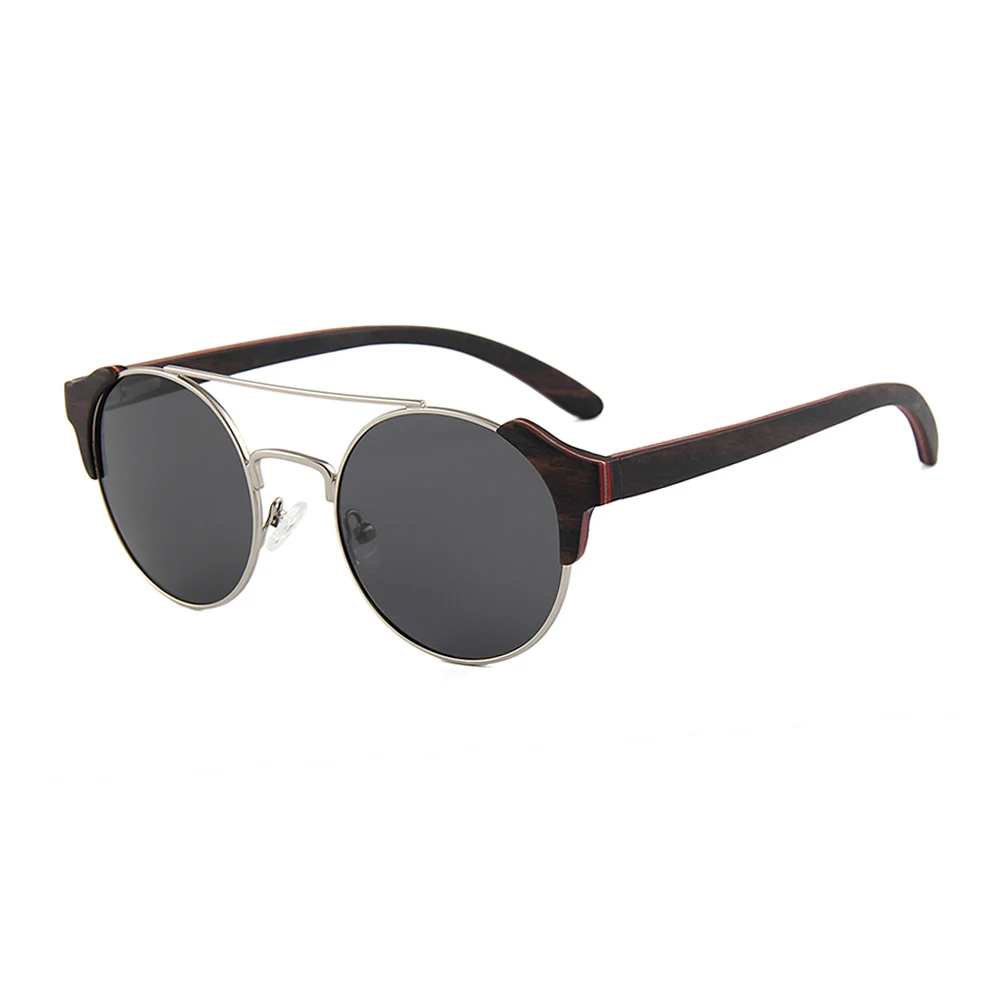 Продукт Мужские Женские ретро круглые деревянные солнцезащитные очки поляризованные линзы - Цвет линз: W3066-1 Ebony wood