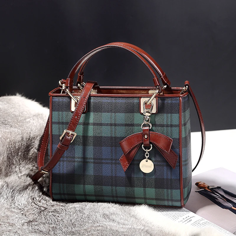 

2018Women Plaid Real Genuine Cow Leather Totes Handbag Luxury Brand Woman Shoulder Bags Famous Design Colorful Striped Handbags