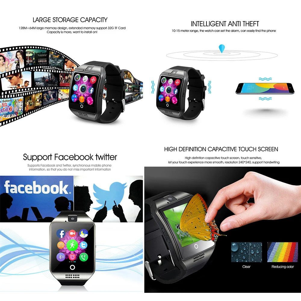 Smart Watch With Camera, Q18 Bluetooth Smartwatch SIM TF Card Slot Fitness Activity Tracker Sport Watch For Android   