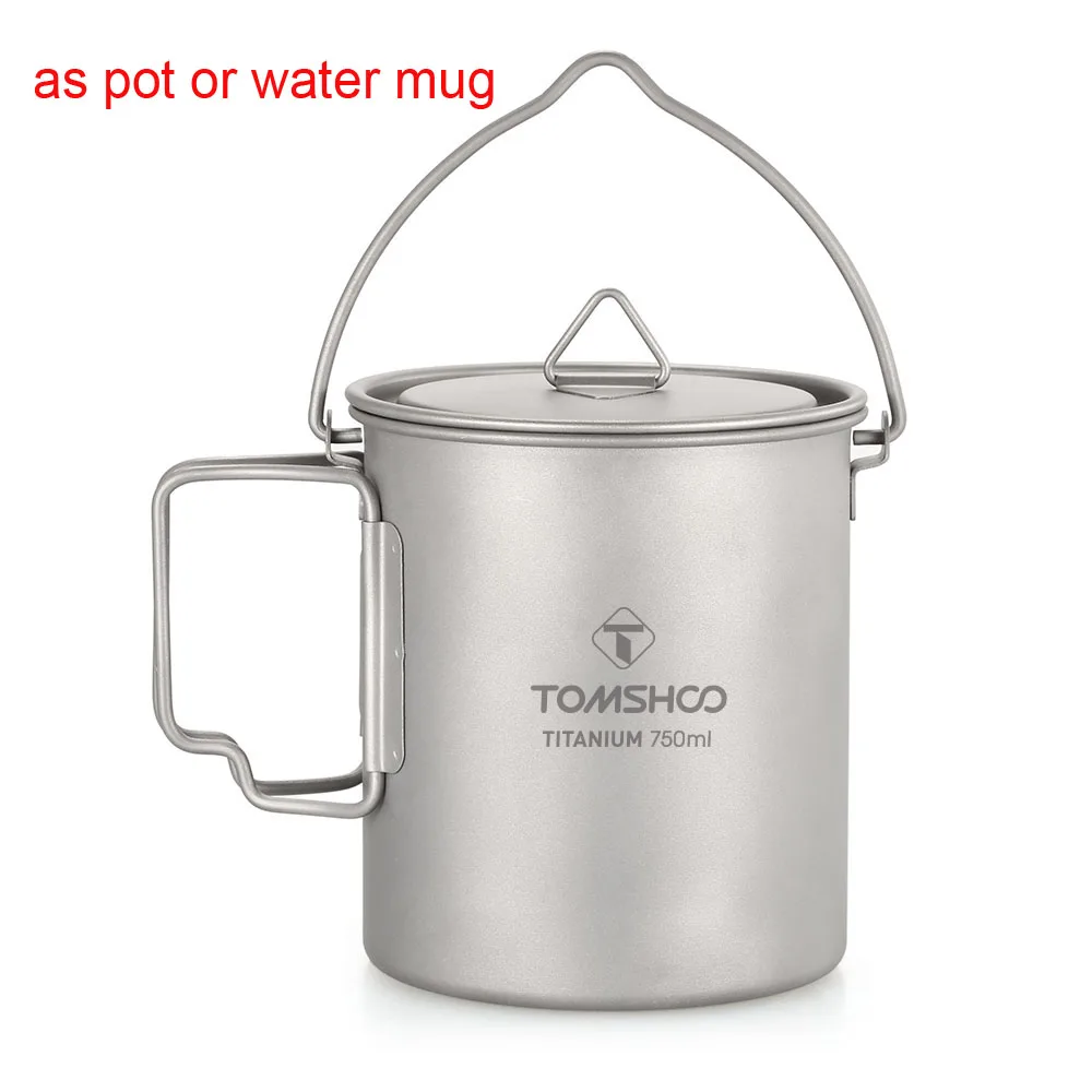 TOMSHOO, титановый горшок, 750 мл, титановая кружка, чашка для воды с крышкой, для улицы, кемпинга, чашка, кружка со складной ручкой, миска, посуда для пикника - Цвет: as picture