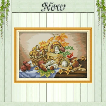 

A basket of mushrooms vegetables 11CT patterns printed on canvas 14CT needlework diy dmc cross stitch chinese Set Embroidery kit