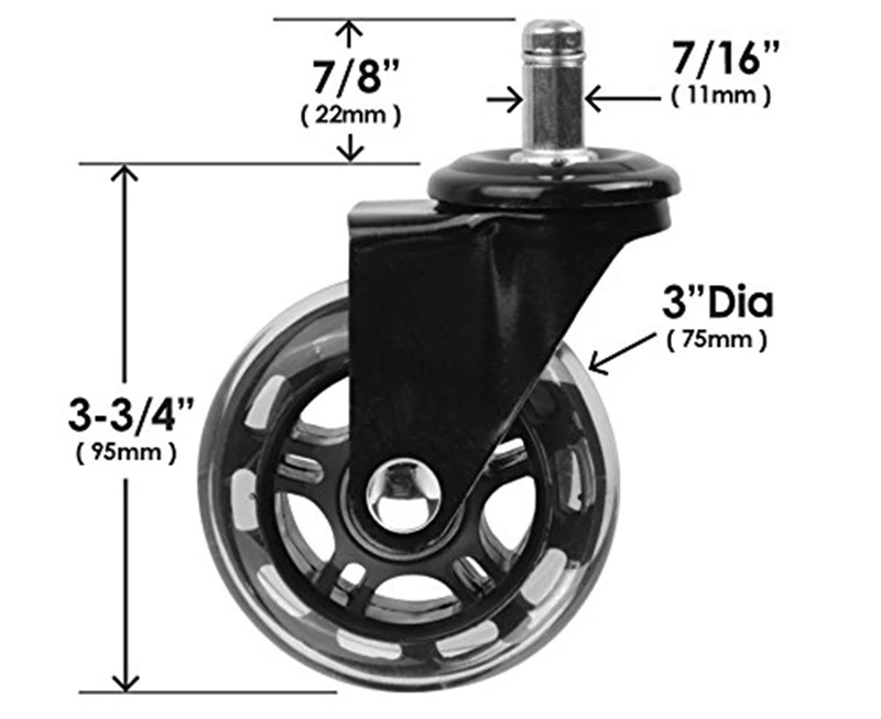 Universal Mute Wheel Replacement Office Chair Swivel Casters Floor Protecting Rubber Office Chair Caster Wheels Black 60KG 1