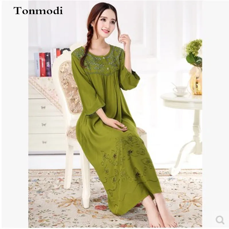 

Nightdress For Women Super Soft Water Washing Cotton Nightshirt embroidery long Loose Nightgown