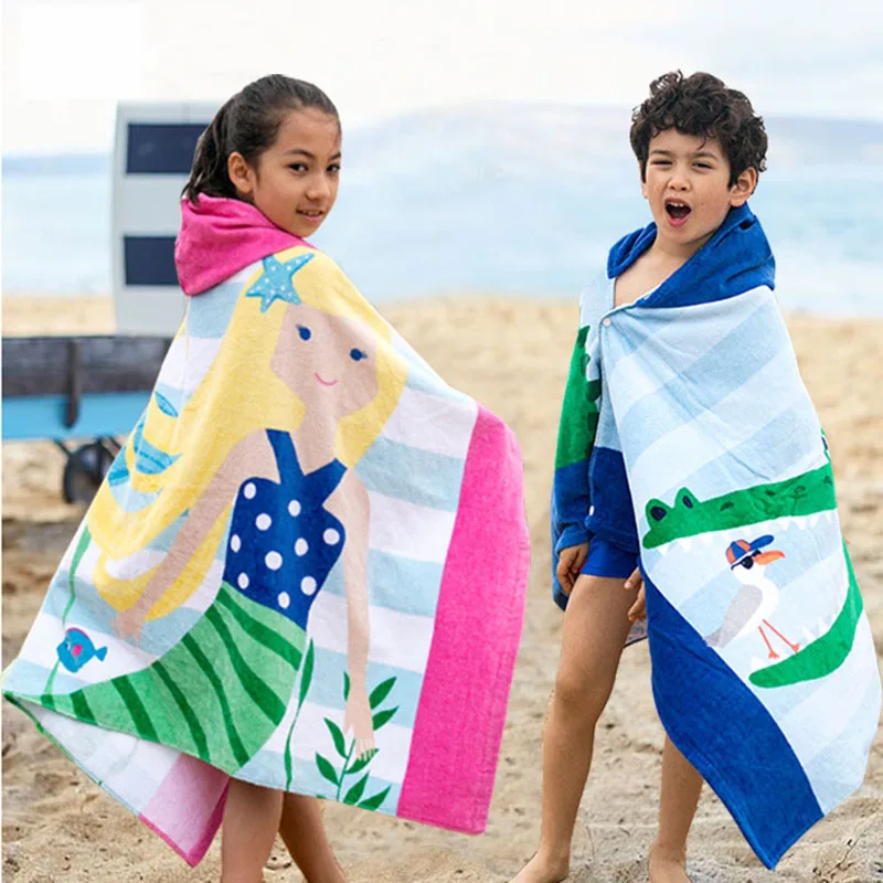 

Print Cartoon Beach towels Children's Lengthened 100% Cotton Boys Can Wear hooded Towels Thick Swimwear Shower Girls 76*127 CM