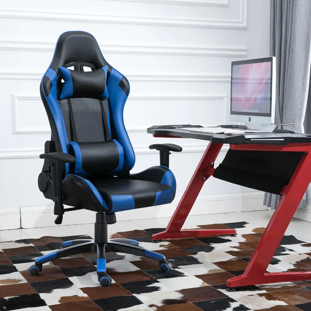 

Samincom Office Chair Adjustable Blue Black W54*D54*H126-136 cm PU Leather Lift Swivel Gaming Chair