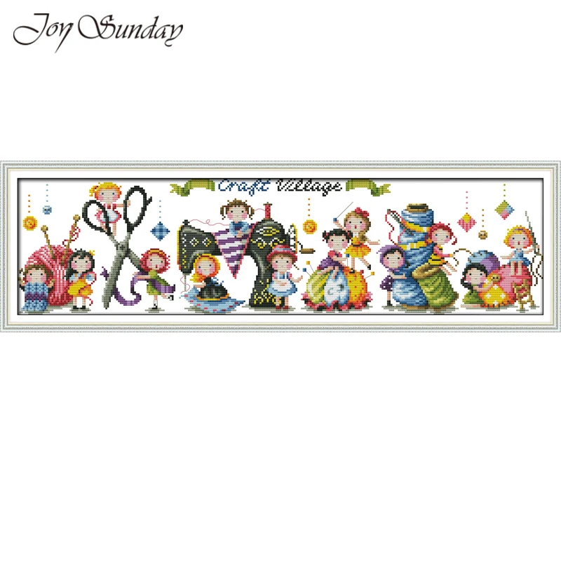 

Joy Sunday Craft Village Cross Stitch Cartoon Pattern 14CT 11CT DMC A Ballet School DIY Handwork Embroidery kit Needlework set