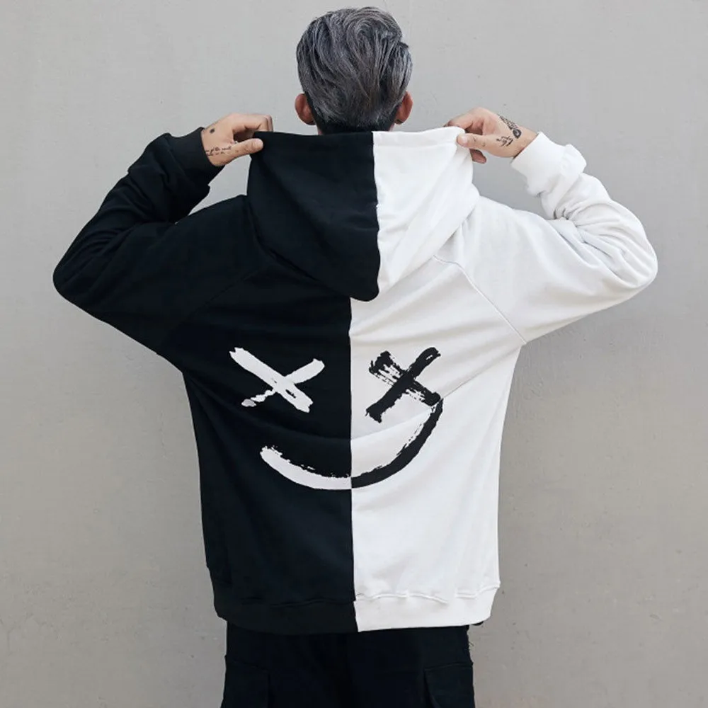 

Men Sweatshirt Hoodie Men Teen's Contrast Color Smily Face Fashion Print Hoodies Sweatshirt Jacket Pullovers 2019 Autumn Winter