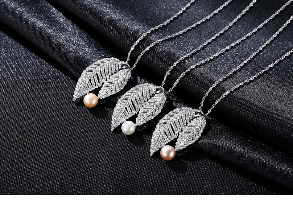 

Hot Necklace S925 Sterling Silver Fashion Leaf Shape Natural Freshwater Pearl Item Pendant YM037