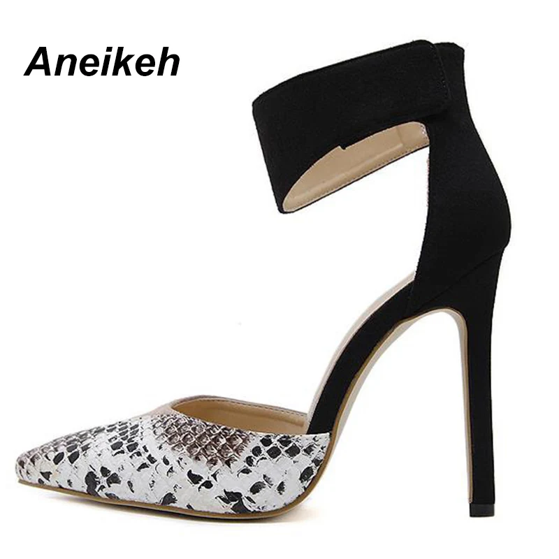 Aneikeh/женские туфли; сезон осень-весна; коллекция года; женские туфли-лодочки на высоком каблуке-шпильке с острым носком и ремешком на щиколотке в стиле пэчворк; 8612-1