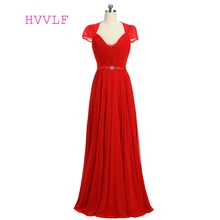 Красный Формальные платья знаменитостей А-силуэт v-образный вырез рукава-крылышки длиной до пола шифоновое кружевное вечернее платье знаменитые Красные ковровые платья