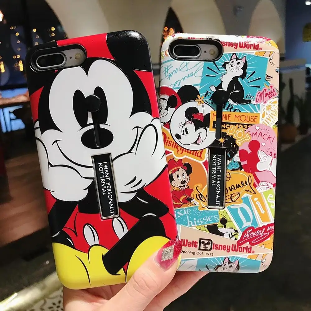 

XR Cute Mickey Strap Stand Holder Phone Case Novelty Shock proof Chic Cover For iPhoneXs max 8P 6s 7plus Body Shell