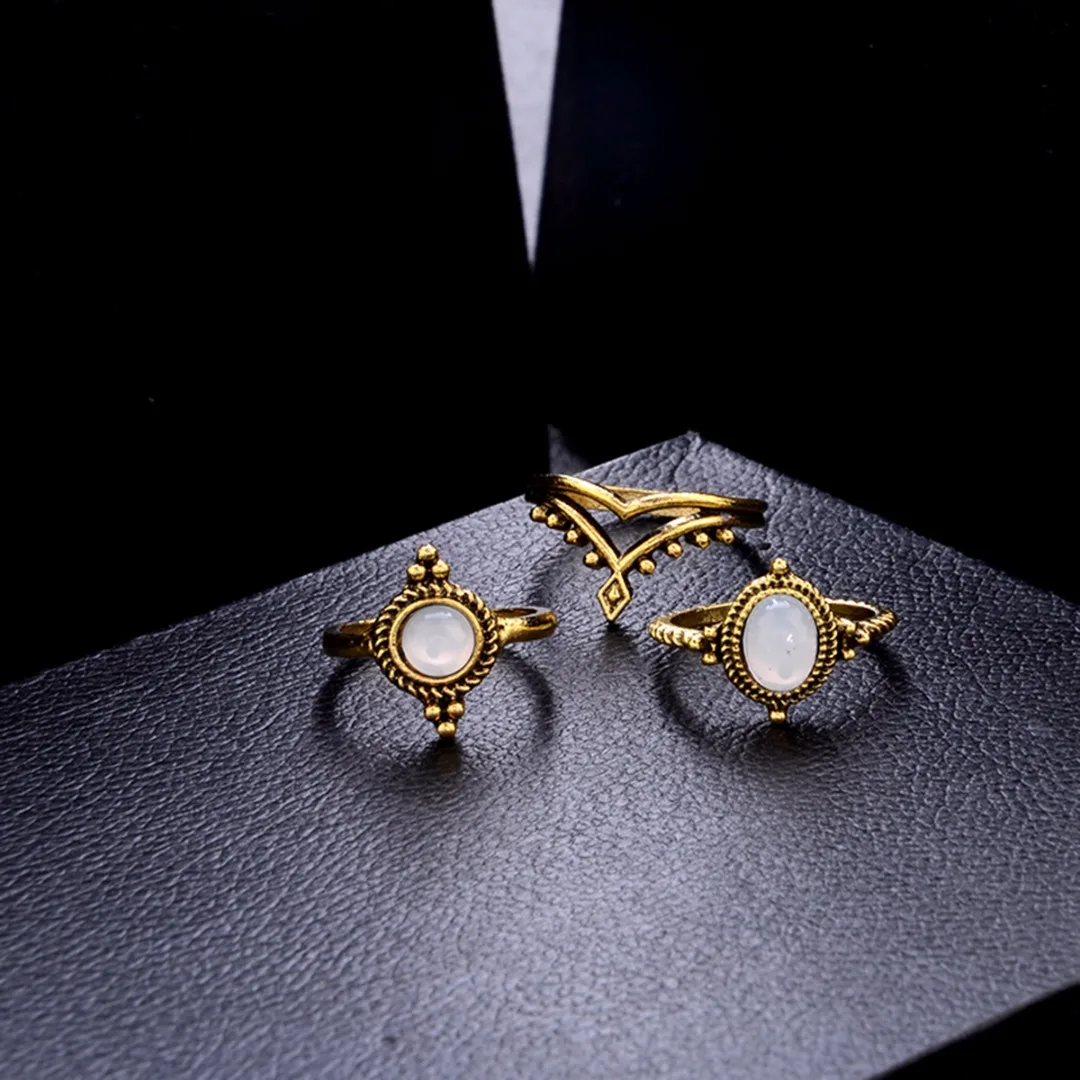 Sainio Crown Stone Midi Ring Sets Vintage Crystal Opal Knuckle Rings For Women 12PCS Bohemian Rings Set Statement Jewellery