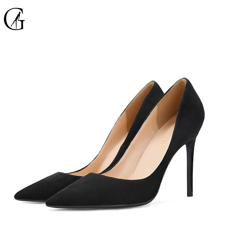 GOXEOU 2018 Shoes Women 10cm Pointed Toe Stiletto Heels Pumps Ladies Stylish High Heels Shoes Faux Suede Sapato size32-46 fanyuan 10cm super high heels women shoes stylish stiletto woman pumps pointed toe ladies shoes evening party shoes black heels
