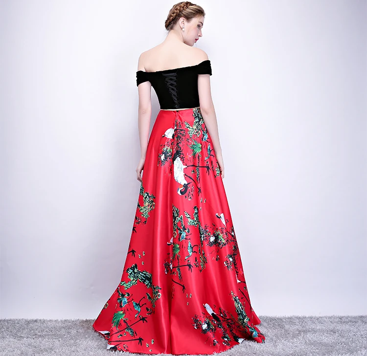 2018 New Flower Pattern Evening Dress Long Vintage Prom Party Dresses Evening Gown Women Formal Occasion Dress